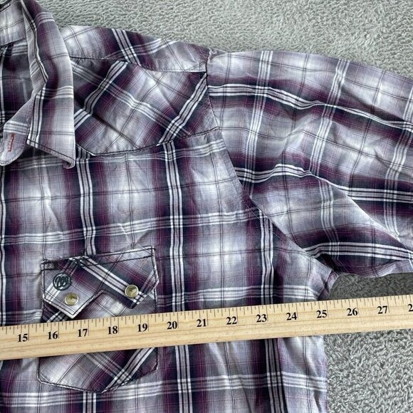 Vntg Wrangler Mens XXL Western Plaid Shirt Purple & White Snap 5861 - Picture 4 of 7
